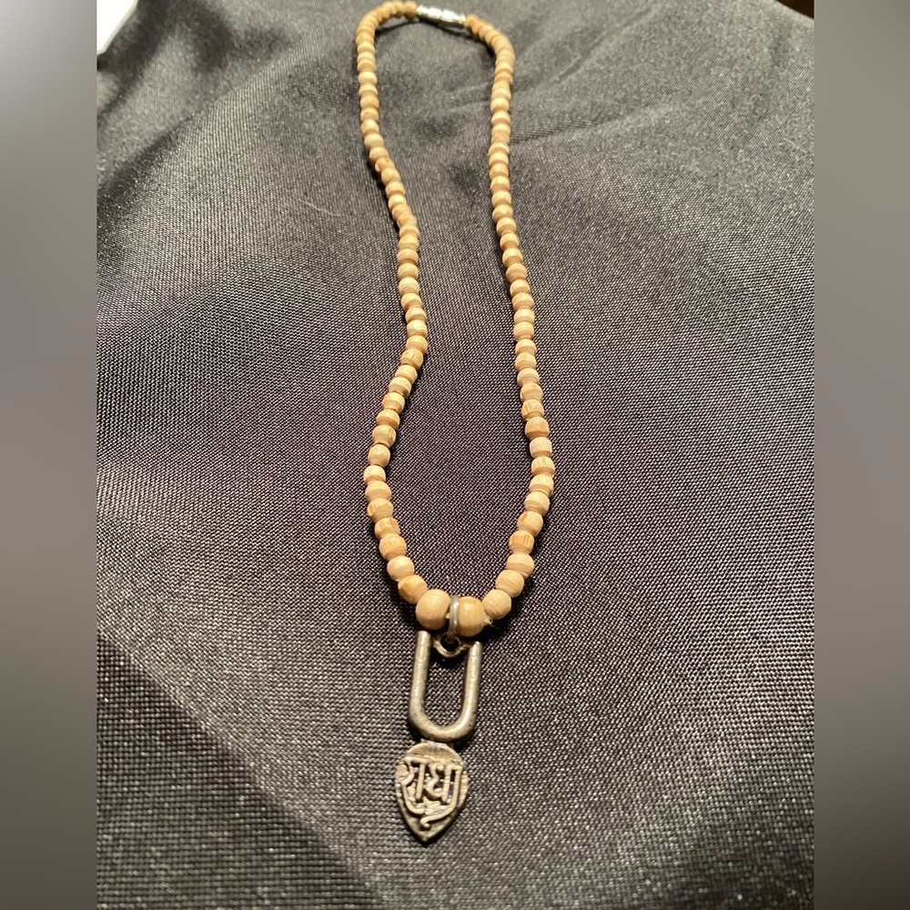 Sudarshan Chakra Wooden Bead Necklace with Pendant.